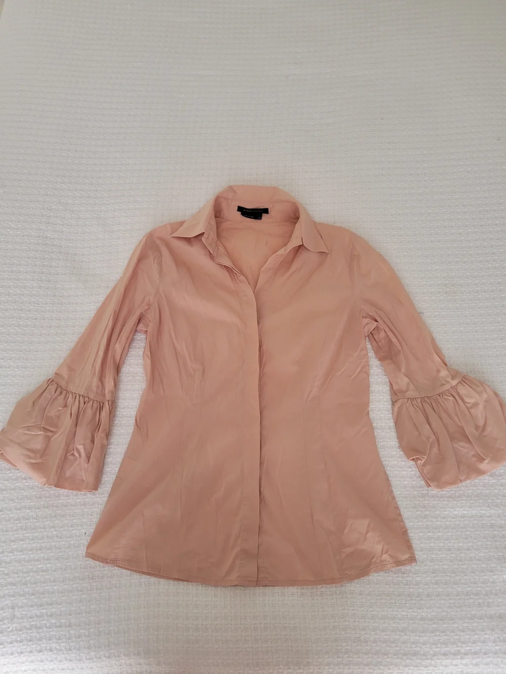 BCBGMaxAzria Blush Pink Ruffle Bell-Sleeve Button-Down Shirt